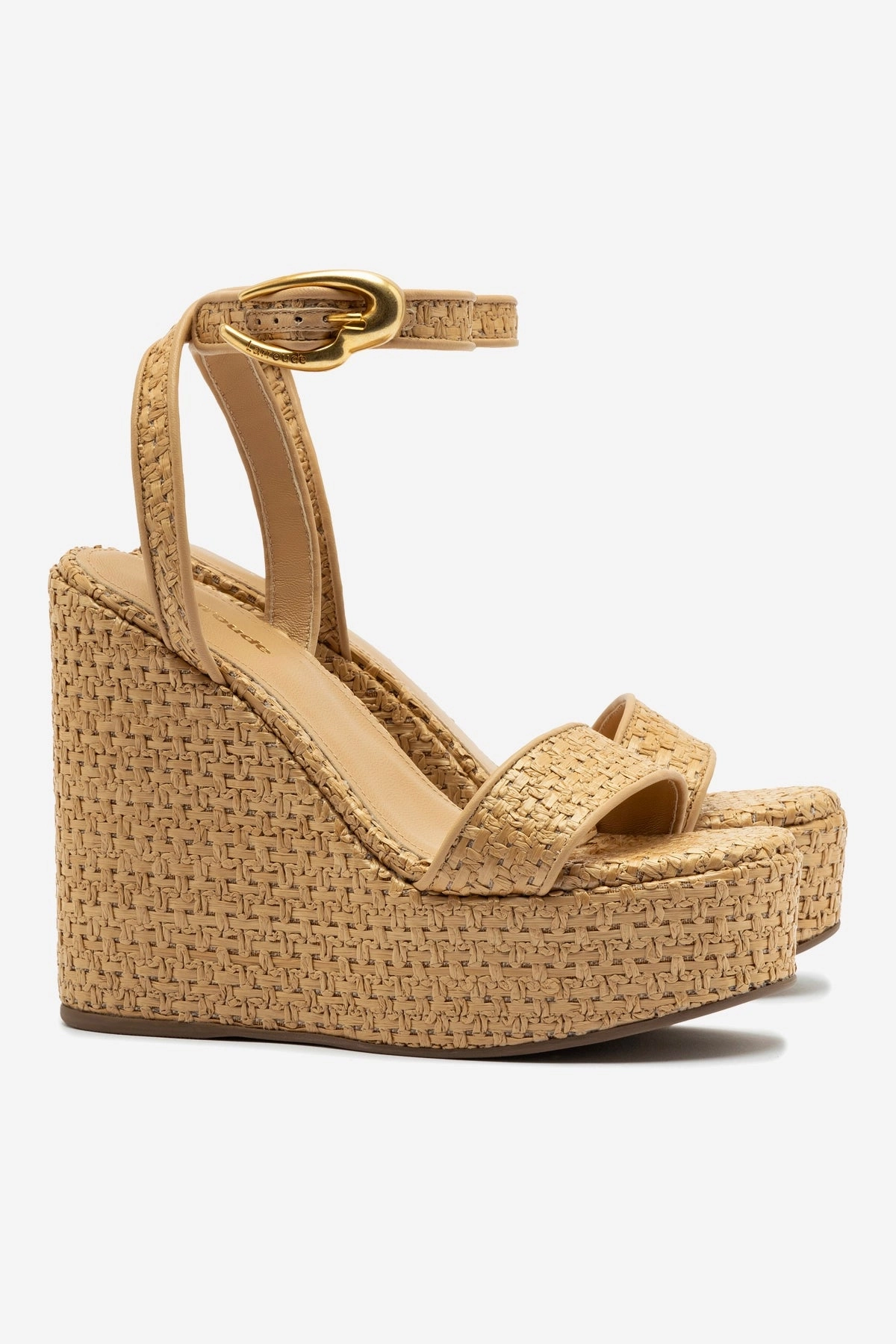 Gel Insert Comfort Outdoor Verona Hi Wedge In Beige Leather and Natural Raffia