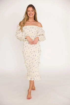 Comfortable and Flattering The Chloe Midi Dress in Blue - Bump Friendly *Final-Sale*