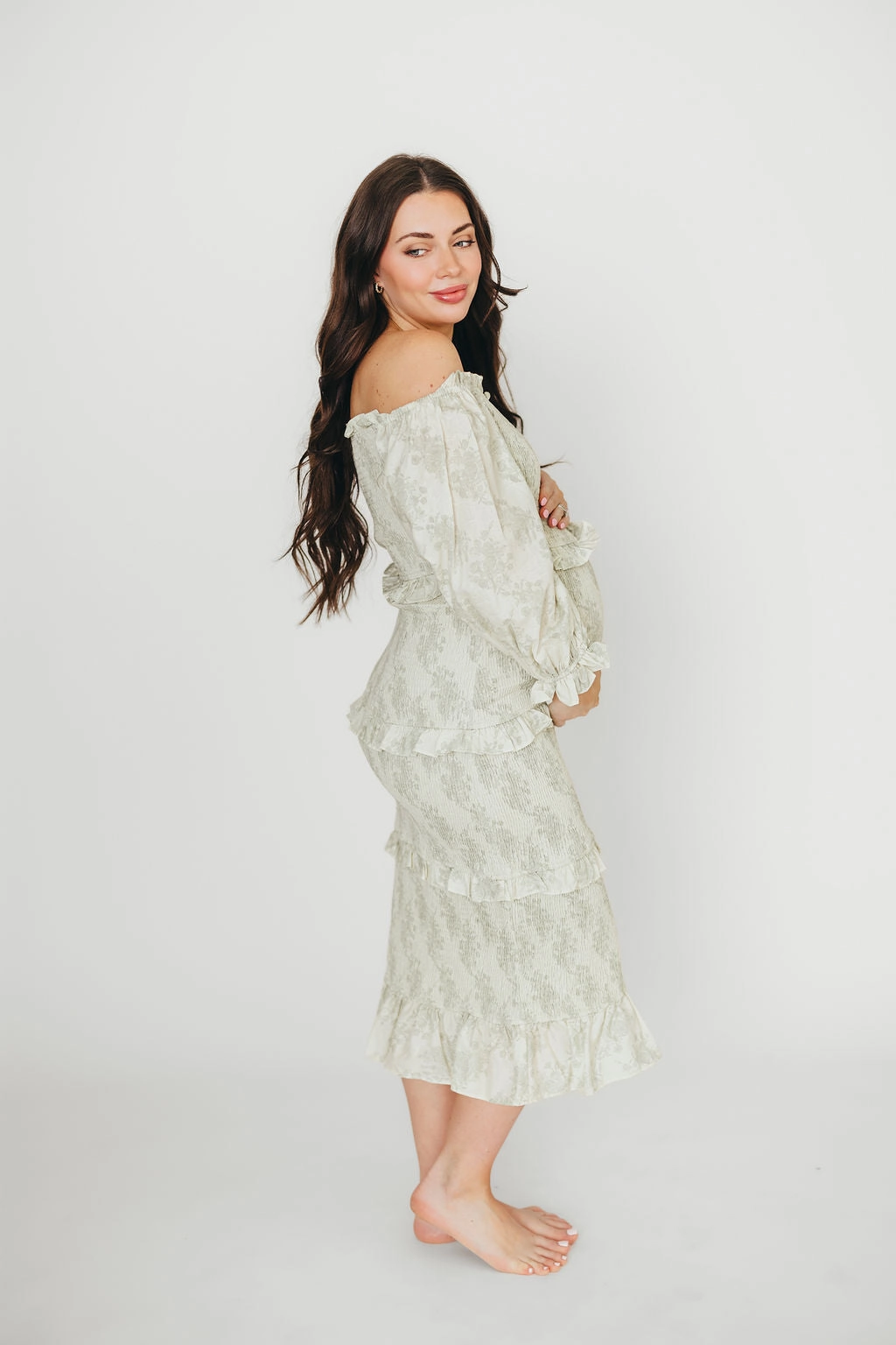 Bold Simplicity Wedding guest The Chloe Midi Dress in Sage - Bump Friendly *Final-Sale*