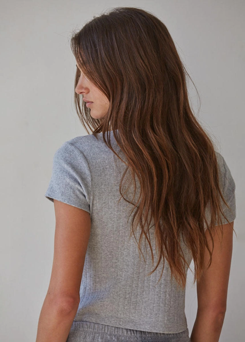 The Pointelle Ribbed Tee - Heather Grey Airflow Mesh Lining