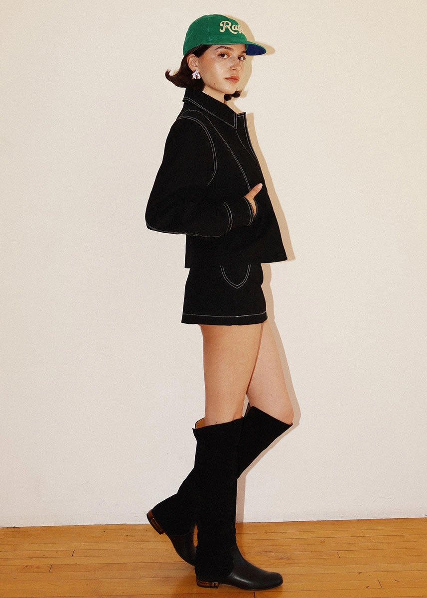 Clean Minimal Look MultiPocket Configuration Thea Contrast Stitch Collared Jacket - Black