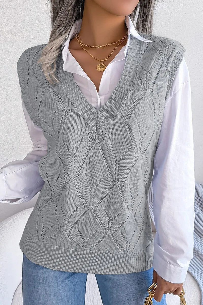 WOMEN PUNCHING KNITTED LOOSE FIT SWEAT VEST Casual Fit