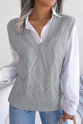 WOMEN PUNCHING KNITTED LOOSE FIT SWEAT VEST Microfiber Technology Convertible Collar