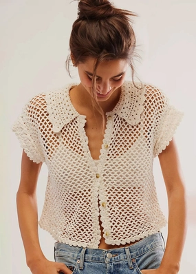 Lily Crochet Top - Coconut Milk TearResistantWeave