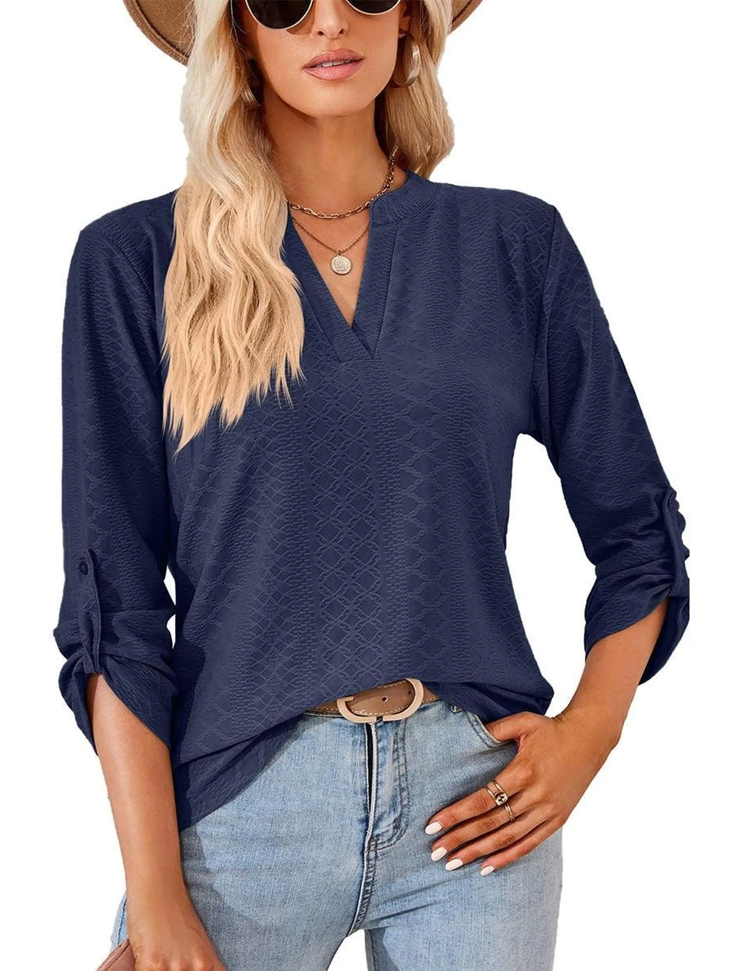 Effortless Look THREE QUARTER SLEEVE V NECK TOP