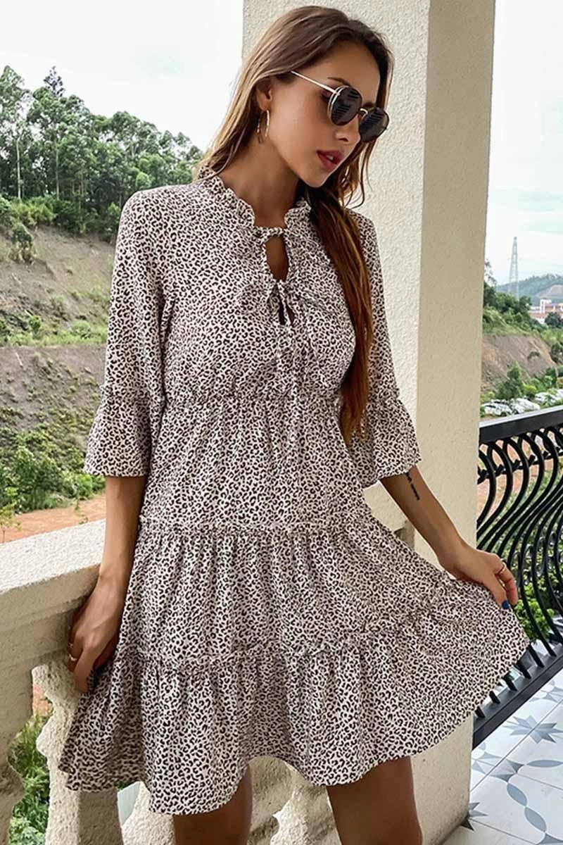 Back-Pocket Date night TIED CHEST LEOPARD PRINT CANCAN DRESS