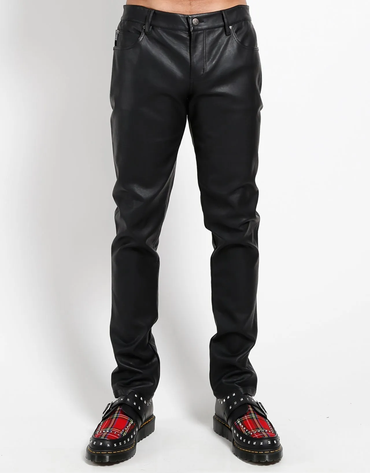 Faux Leather Pant Ripped design Stable Shape