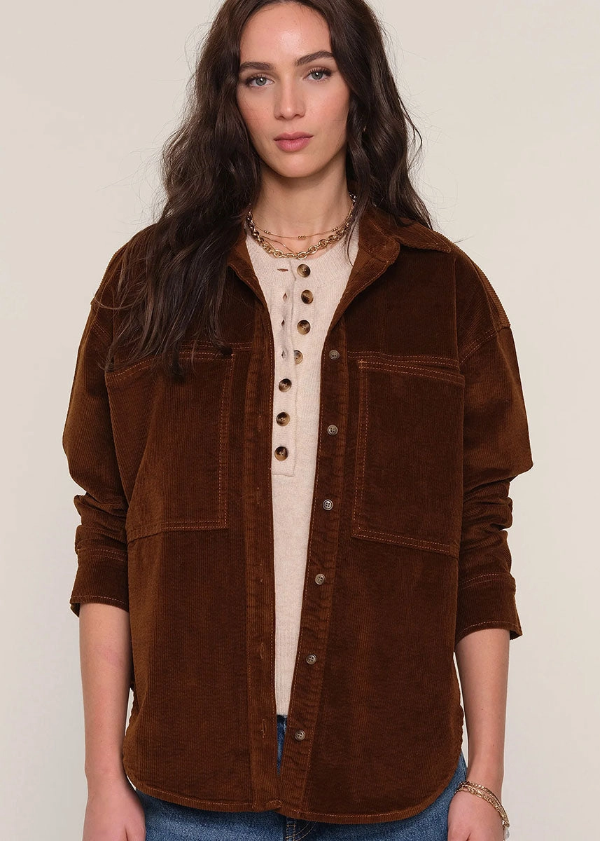 Natural Fiber Blend Soft Inner Lining Tilly Cord Shirt - Saddle