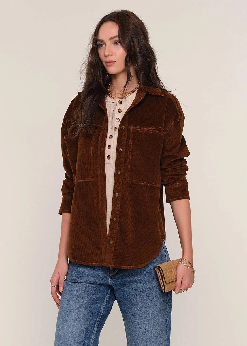 Reflective Accent Trim Light Deflection Fabric Tilly Cord Shirt - Saddle