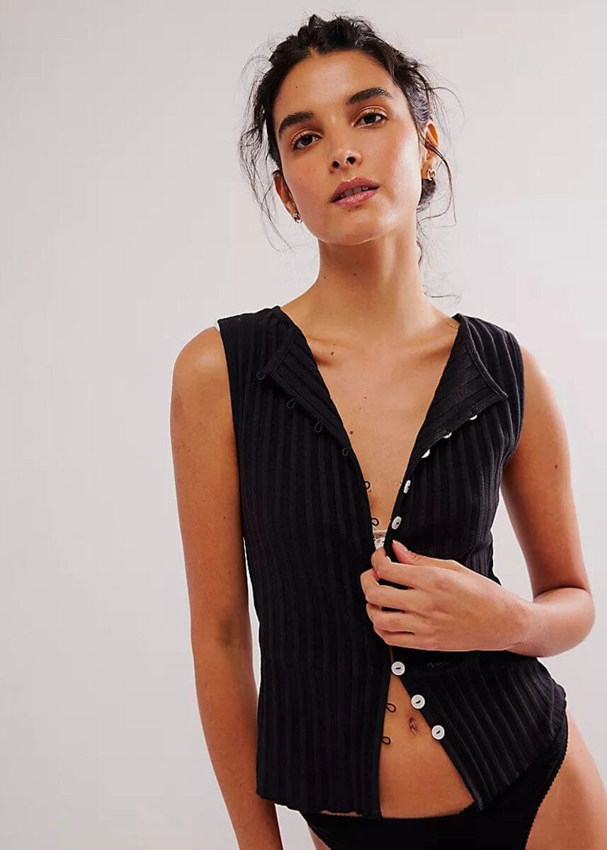 DoubleStitched Hem Tilly Vest - Black