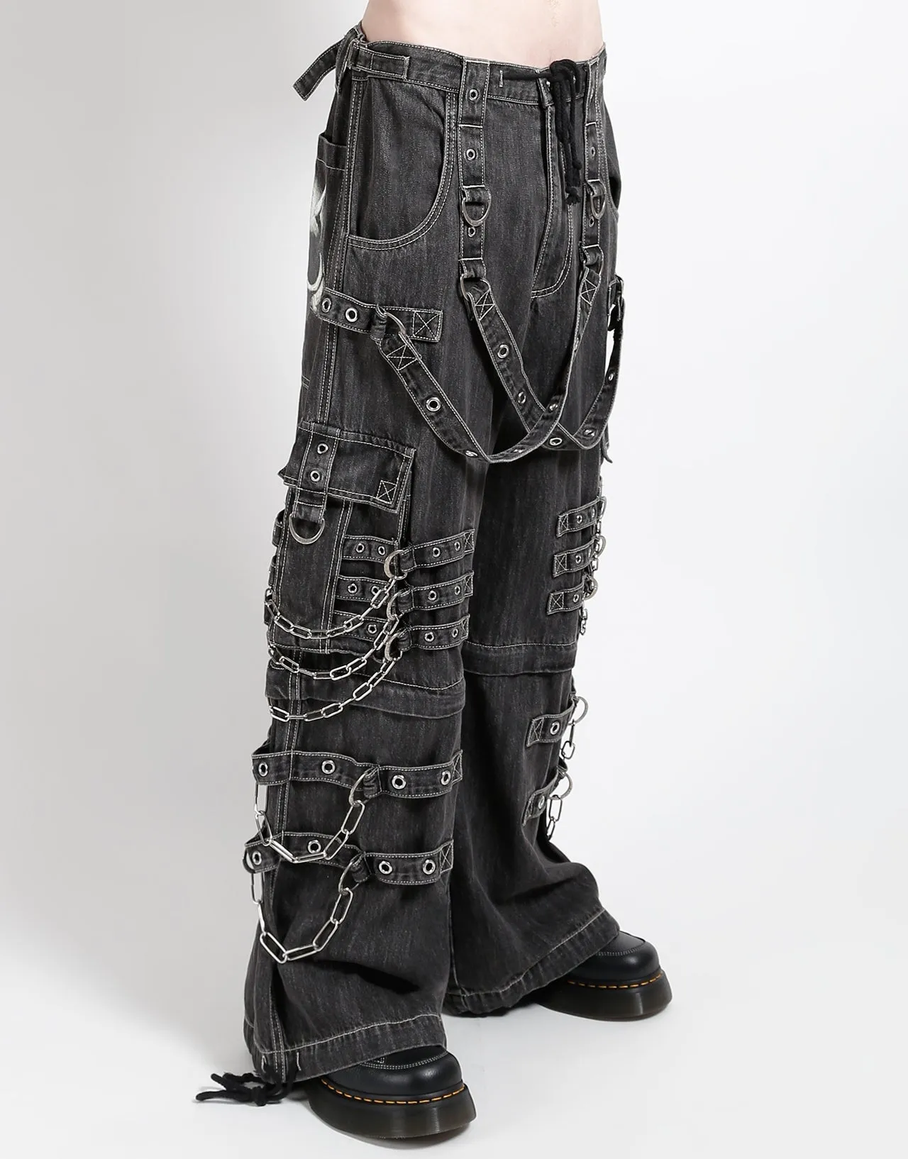 Fitted Design Stretch Panels DEVIL SKULL BLACK DENIM