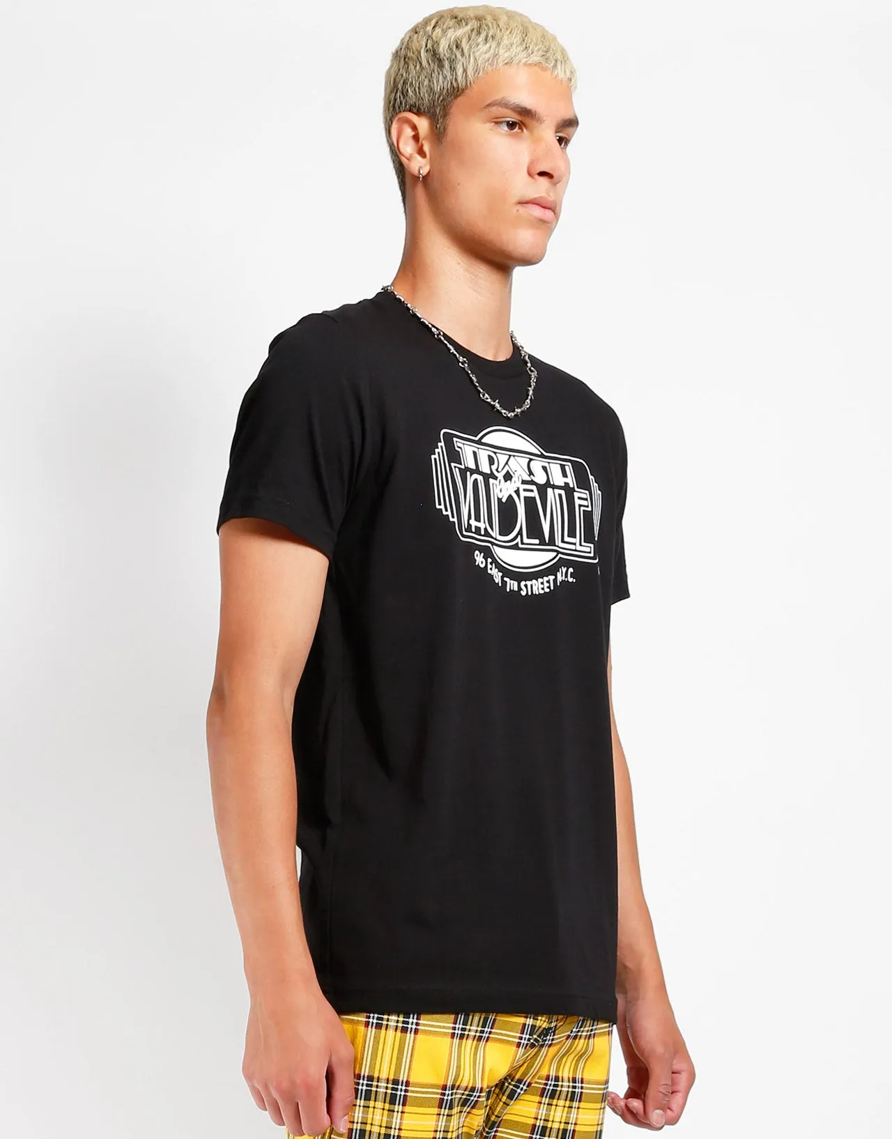 Black & White Trash & Vaudeville Logo T-Shirt RollUpCuff Layered Ply Construction