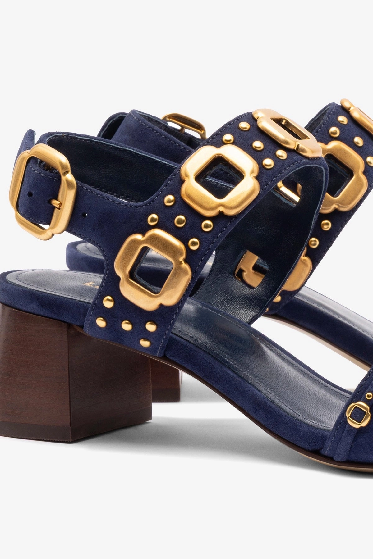Style Match Milan Studs Block Sandal In Navy Suede