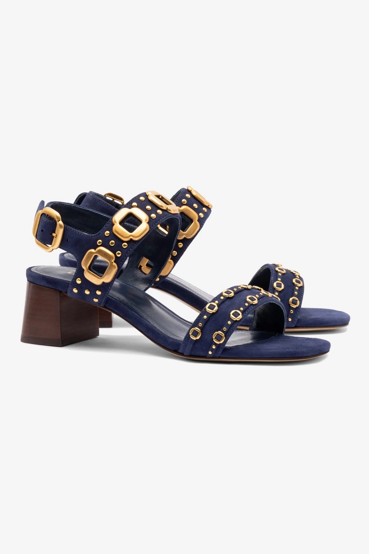 Summer Travel Footwear Daily Casual Milan Studs Block Sandal In Navy Suede