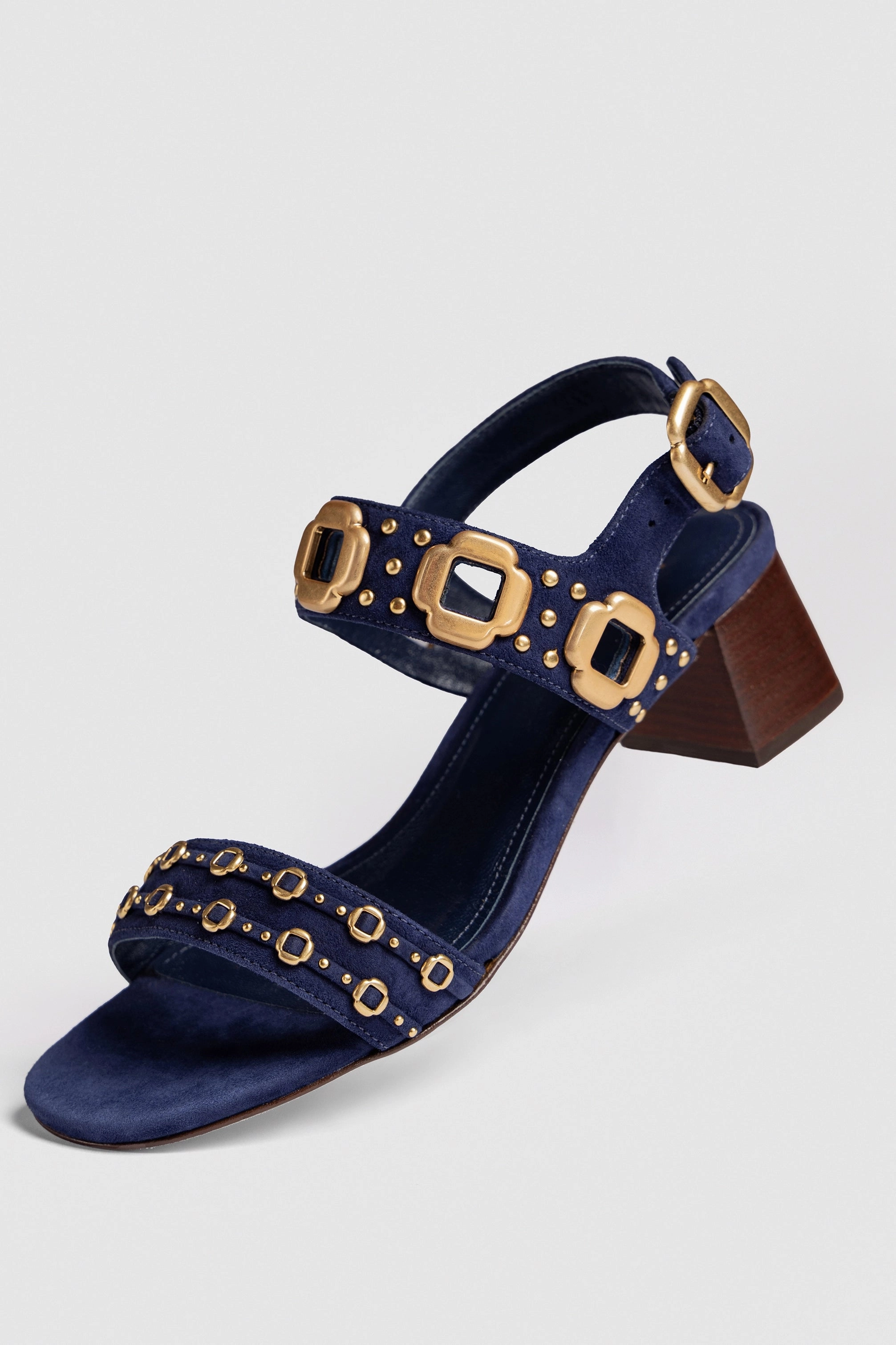 Molded Footbed Airflow Ventilation Milan Studs Block Sandal In Navy Suede