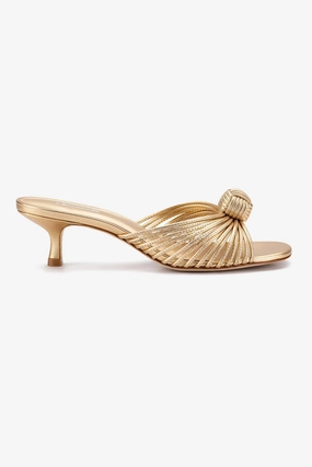 Valerie Mule In Gold Metallic Leather Breathable Sandals