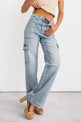 Callum Wide Leg Cargo Mica Denim Jeans (Light) Advanced Stretch Recovery Classic Comfort