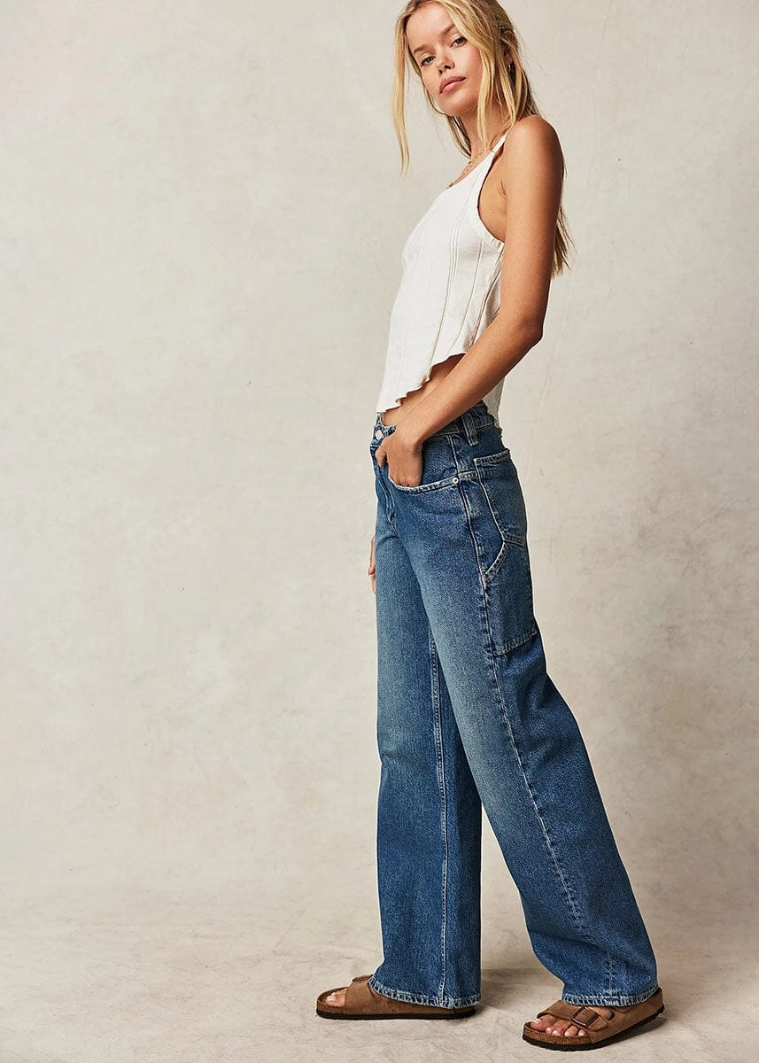 Tinsley Baggy High-Rise Jeans - Hazey Blue Simple Fit Wrinklefree