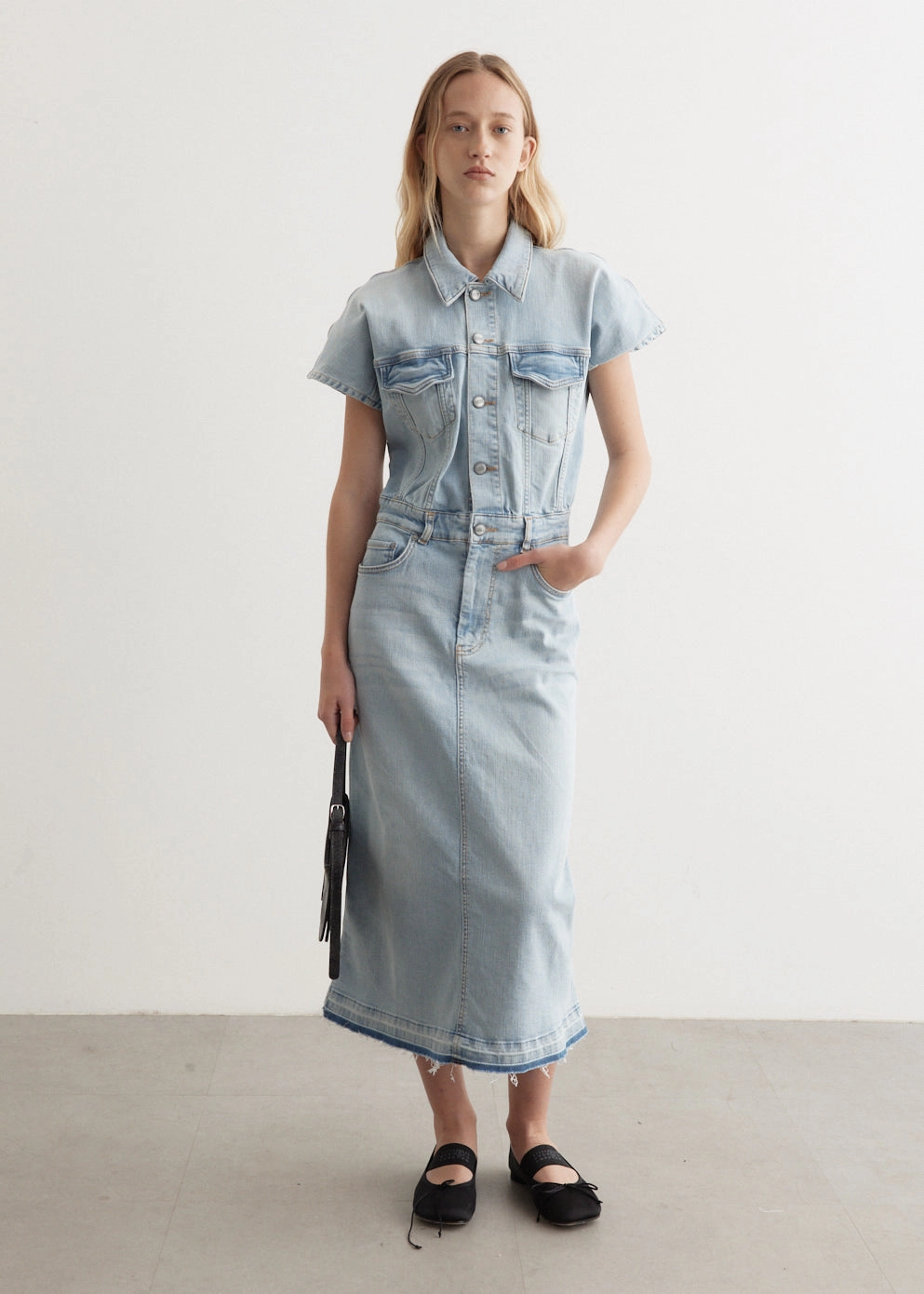 Tint Denim Midi Dress Textured Vibrant