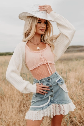 Quick Dry Performance AdjustableDrawcordHem Toasted Coconut Season Bolero Shrug Cardigan (Cream)