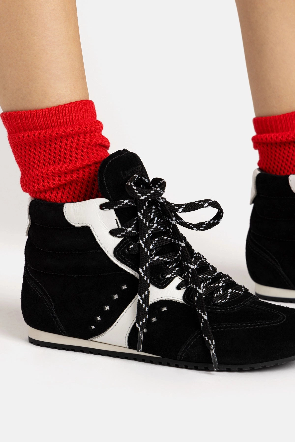 Stella Mid Sneaker In Black Suede and White Leather Neutral Wear