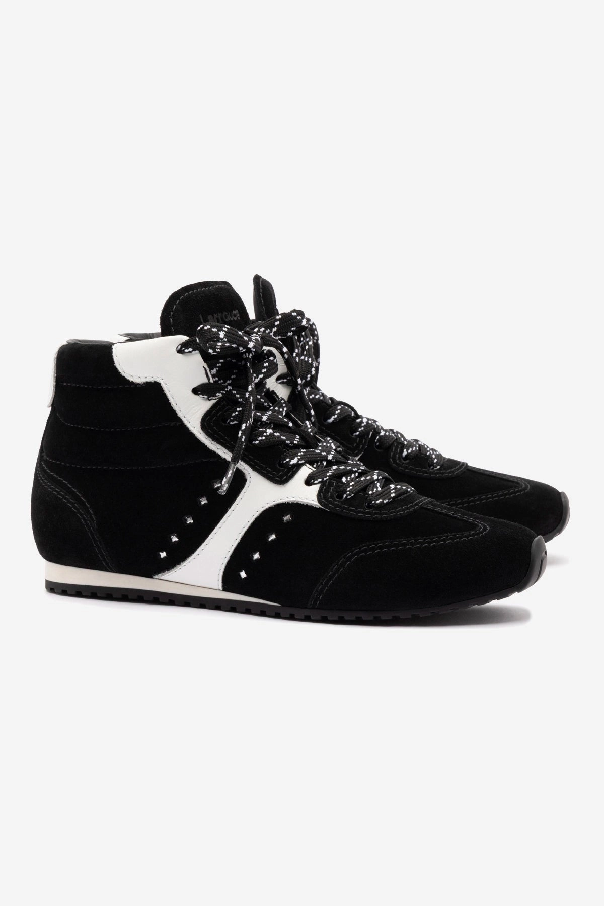 Stella Mid Sneaker In Black Suede and White Leather Breathable Edge All Seasons