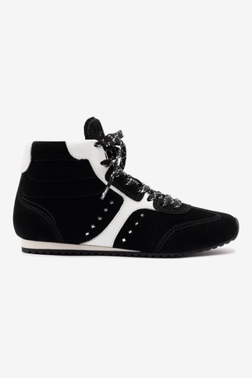 Stella Mid Sneaker In Black Suede and White Leather Easy Access