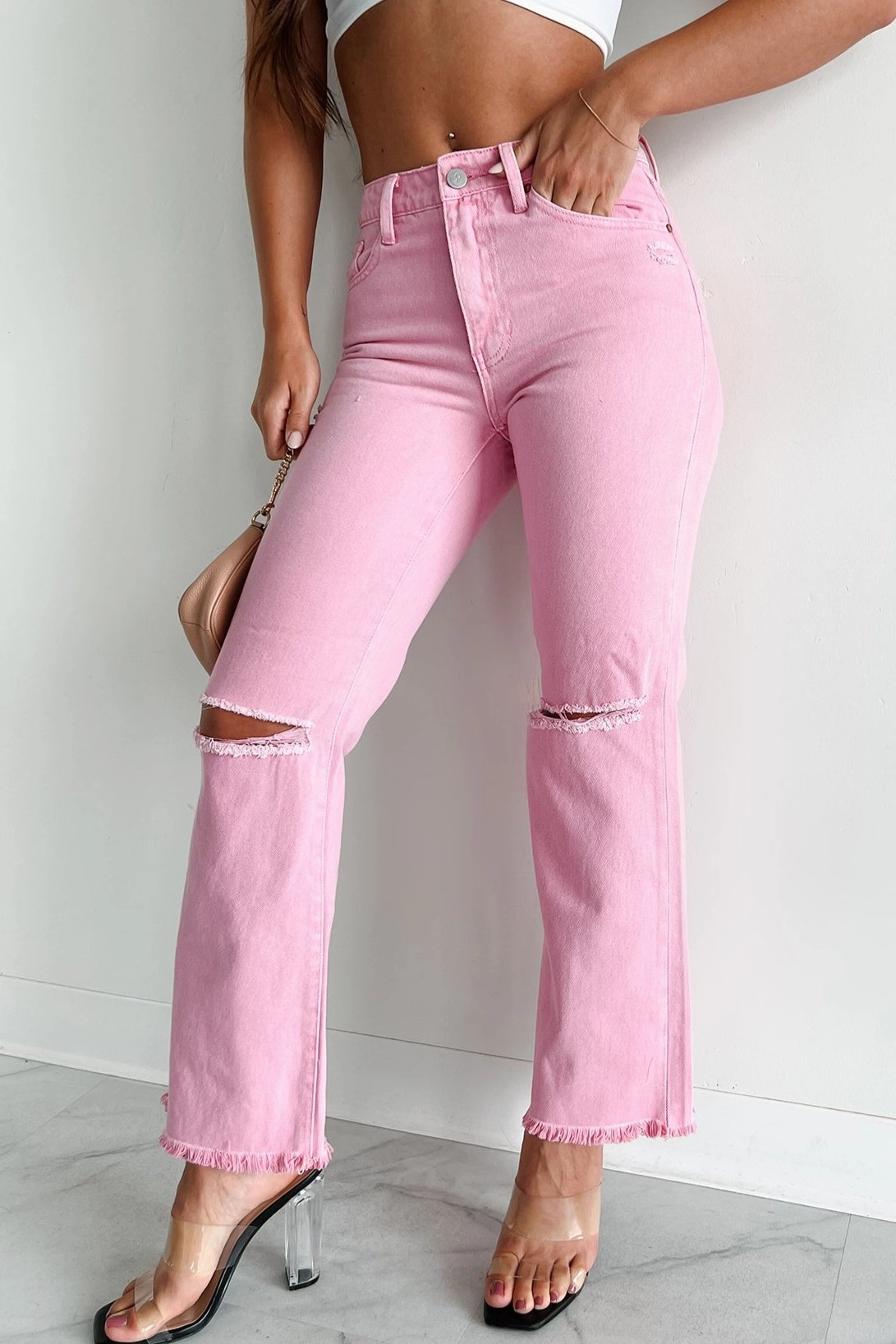 Sustainable Creative Look DOORBUSTER Bernina High Rise Slim Straight Jeans (Pink)