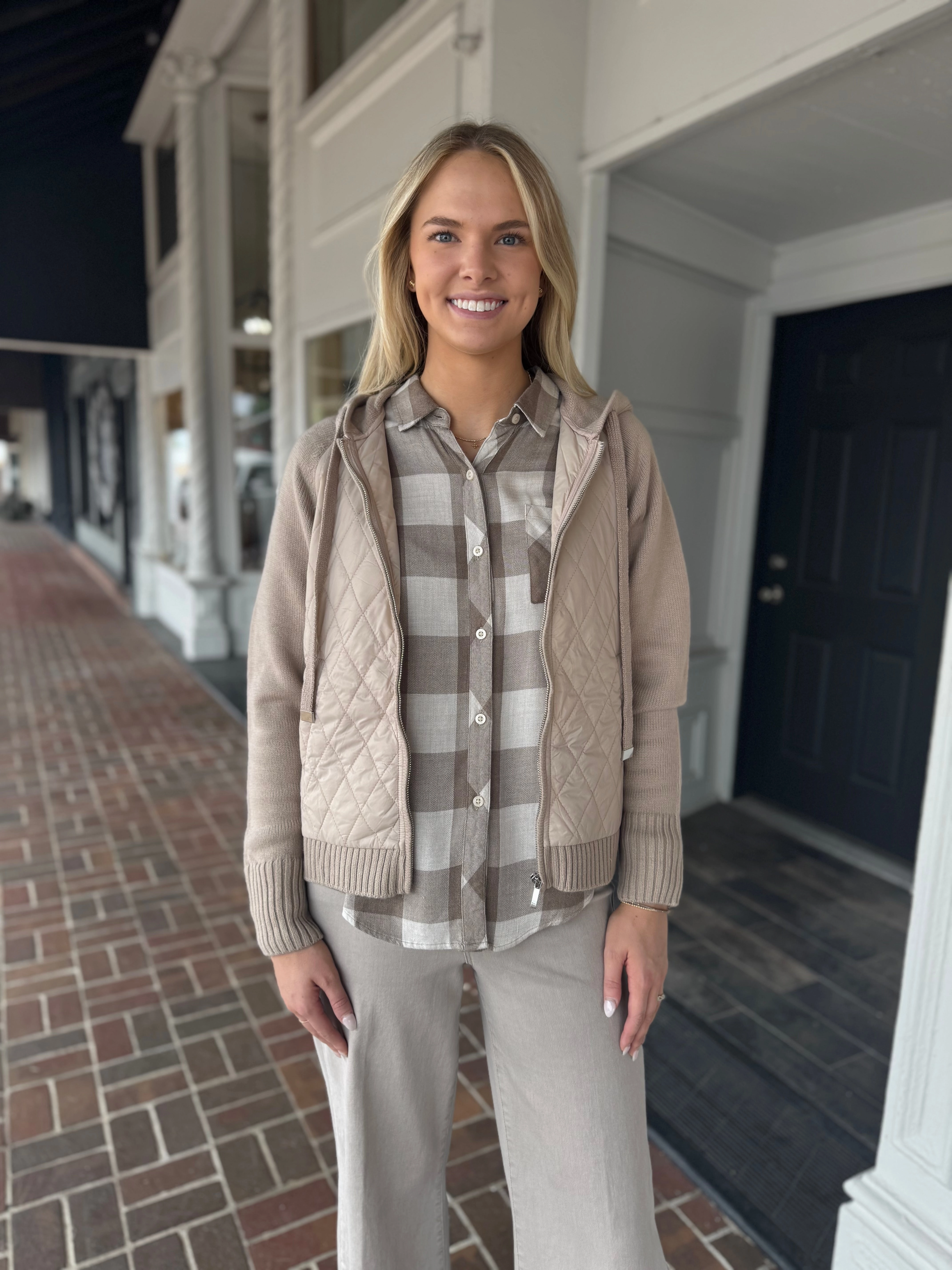 Elliott Lauren Long Sleeve Mixed Media Almond Jacket TapedZippers Ski Use