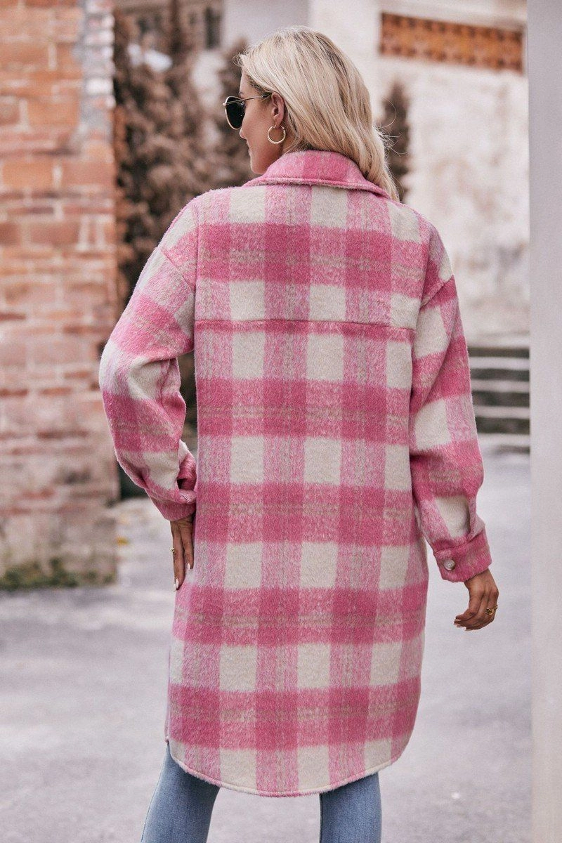 WOMEN OVERSIZED KNEE LENGTH PLAID COAT Loungewear construction workers