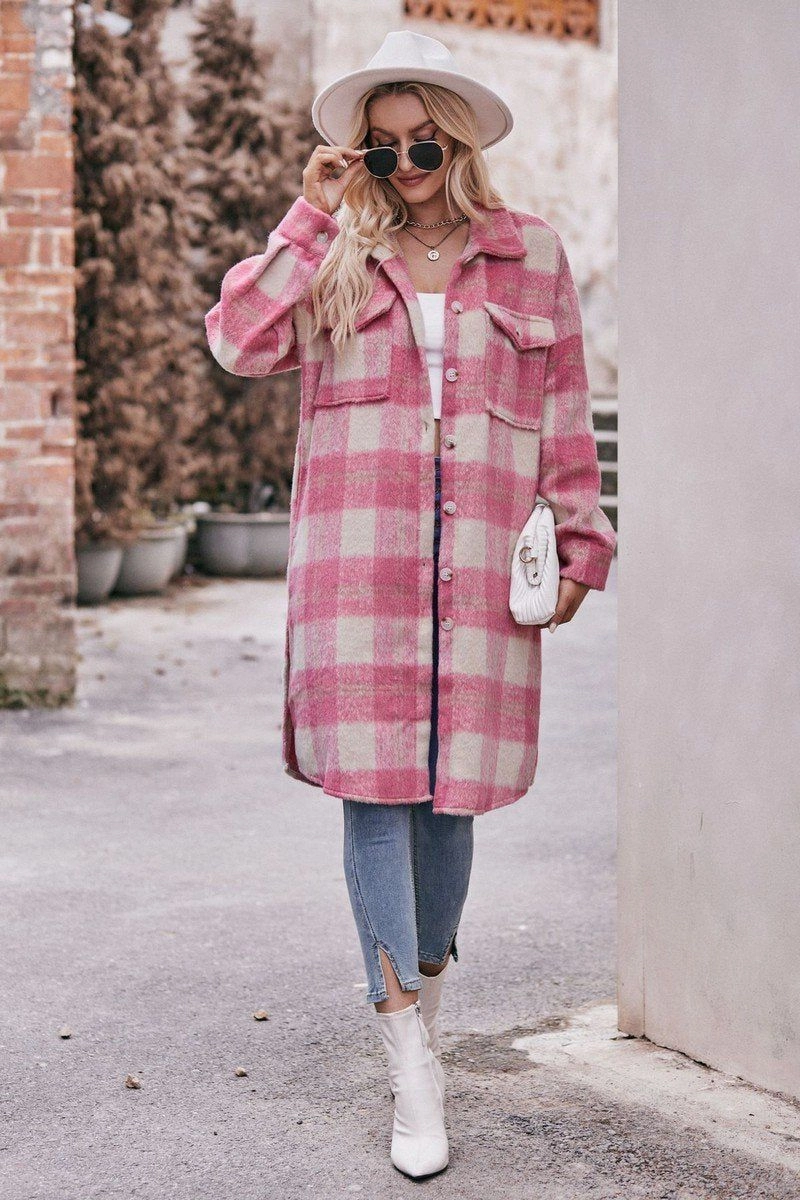 All Season Fit WOMEN OVERSIZED KNEE LENGTH PLAID COAT