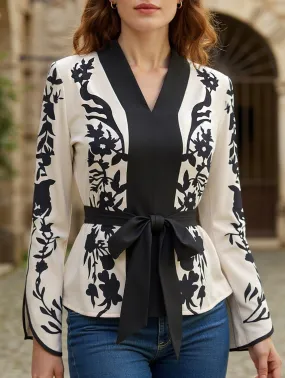 FlexibleElasticatedEdging LayeredNeckline Vintage Floral Print V-Neck Top