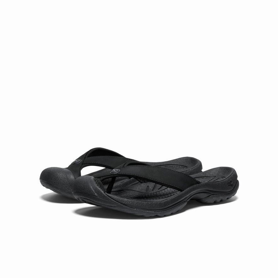Women's Waimea Leather Flip-Flop  |  Black/Black Fresh Design heel cup