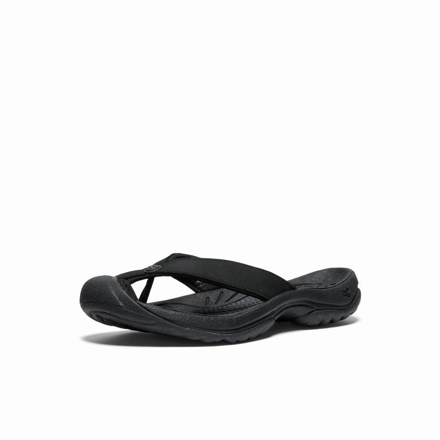 Slip On Ease Flexible Move Women's Waimea Leather Flip-Flop  |  Black/Black