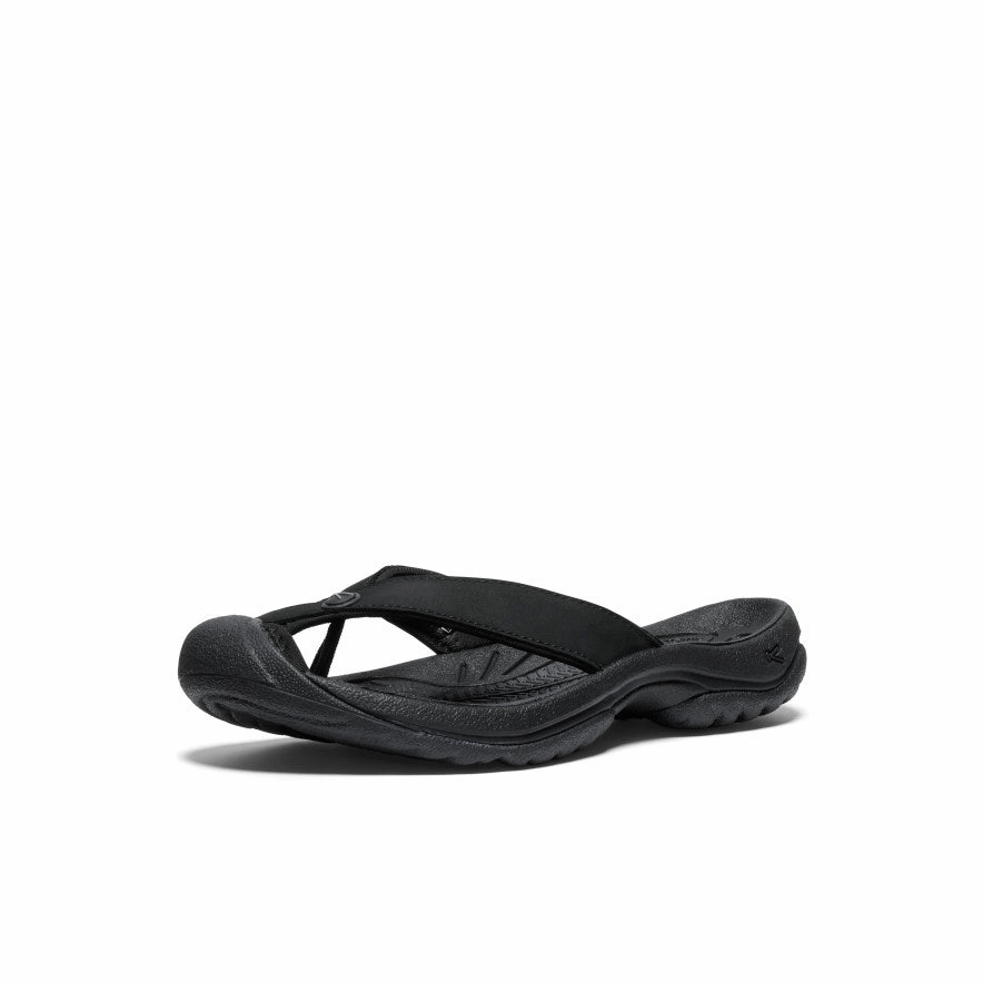 Women's Waimea Leather Flip-Flop  |  Black/Black Stylish Summer Shoes Modern Style