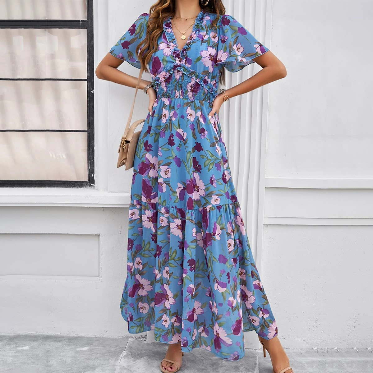 Comfy Detail Relaxed Layers CASUAL PRINT DRESS WITH WAIST_CWDMD1953