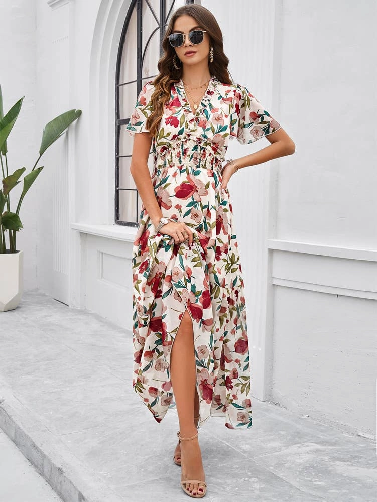 CASUAL PRINT DRESS WITH WAIST_CWDMD1953 Natural Flow Style focused