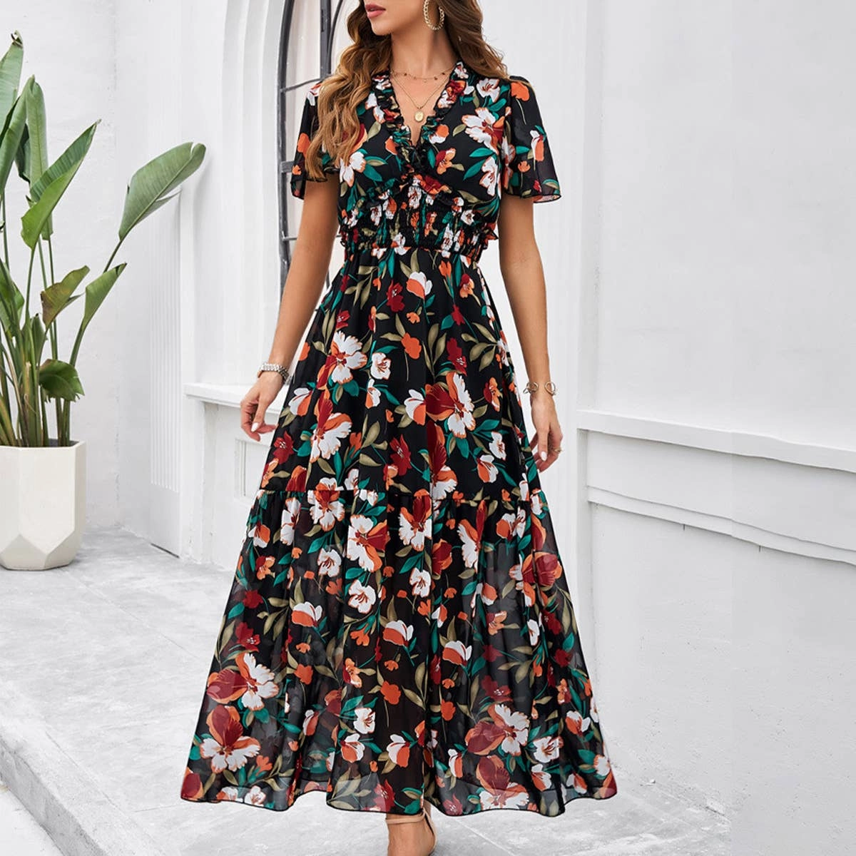 Classic Tailoring CASUAL PRINT DRESS WITH WAIST_CWDMD1953