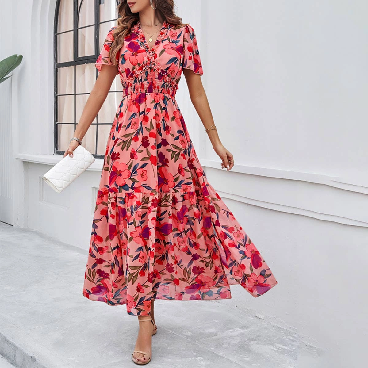 CASUAL PRINT DRESS WITH WAIST_CWDMD1953 One Piece Look