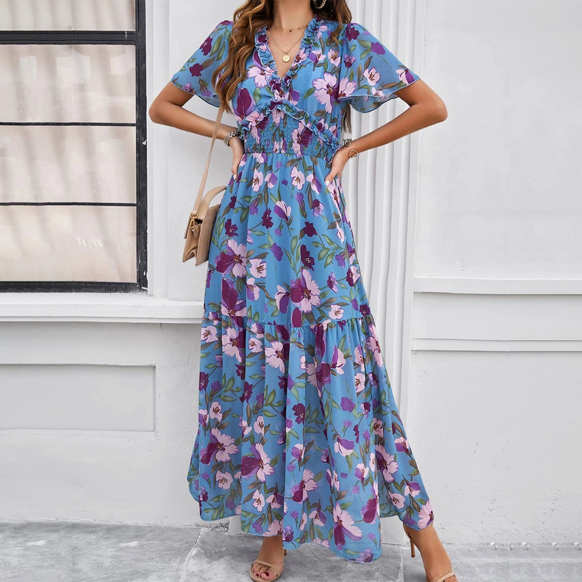 All-Day Fit CASUAL PRINT DRESS WITH WAIST_CWDMD1953