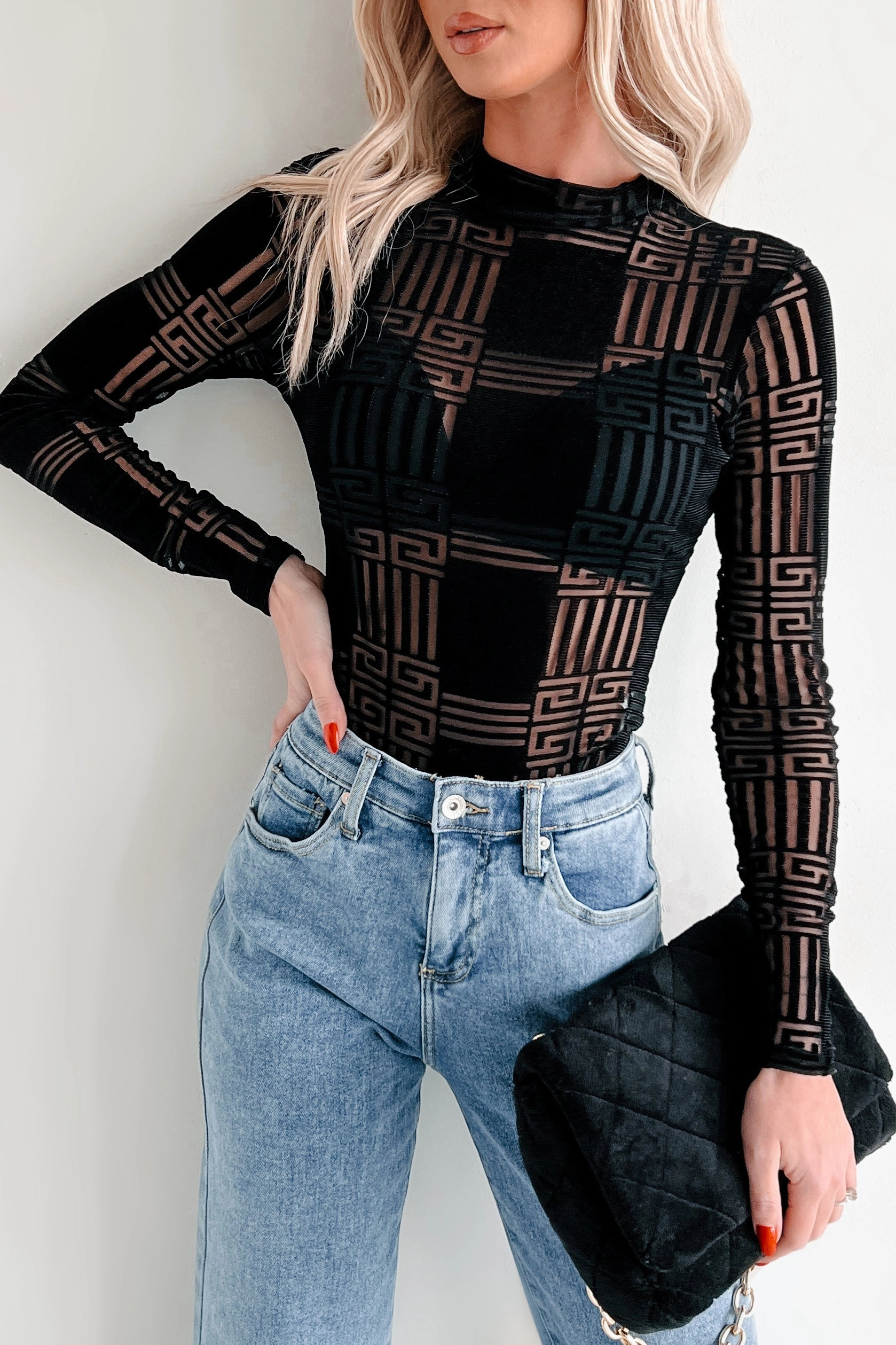 Lounge Comfort Amazed By You Geometric Mesh Bodysuit (Black)