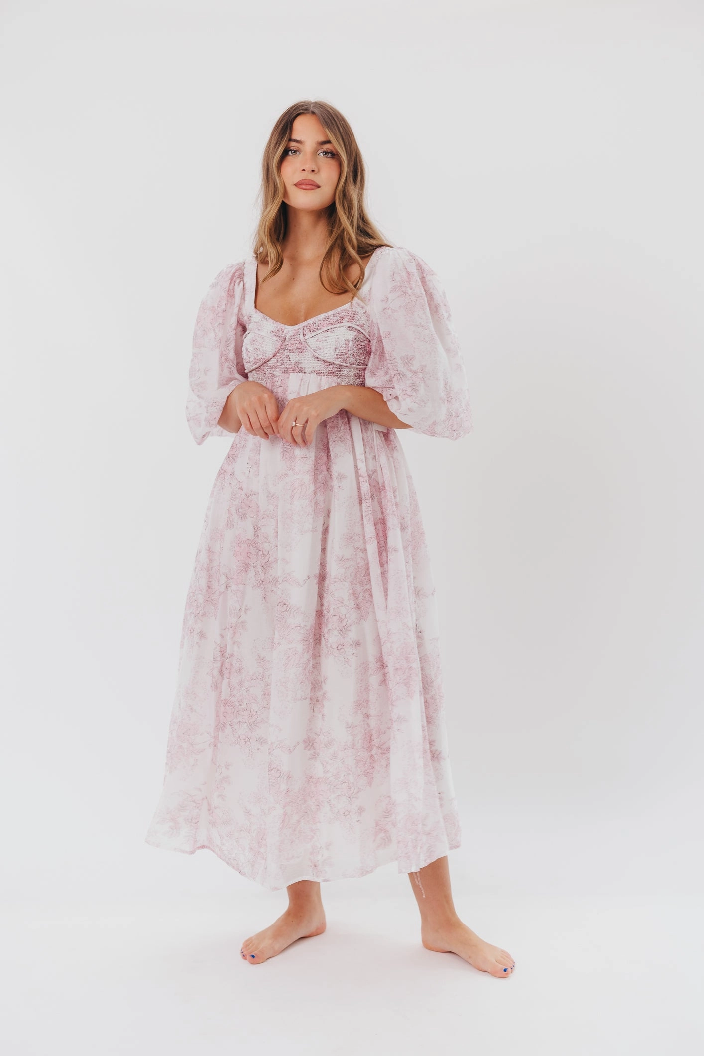 Work Ready Harlow Midi Dress in Light Pink Floral - Bump Friendly & Inclusive Sizing (S-3XL)