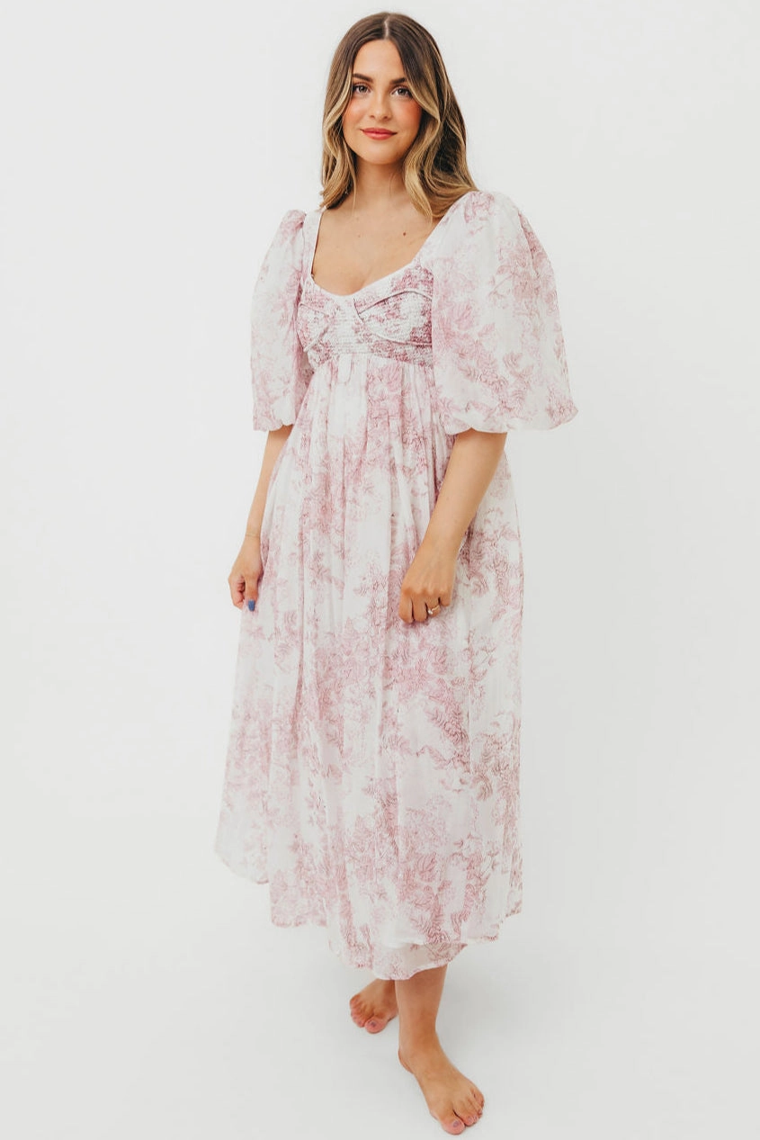 Relaxed Fit Look Cool Season Harlow Midi Dress in Light Pink Floral - Bump Friendly & Inclusive Sizing (S-3XL)