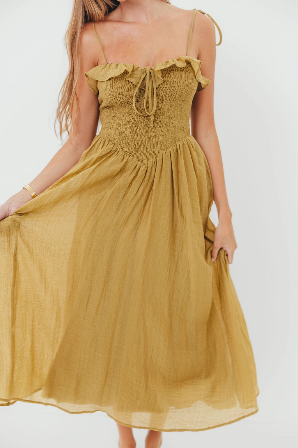 Carine Midi Dress in Avocado High Neck