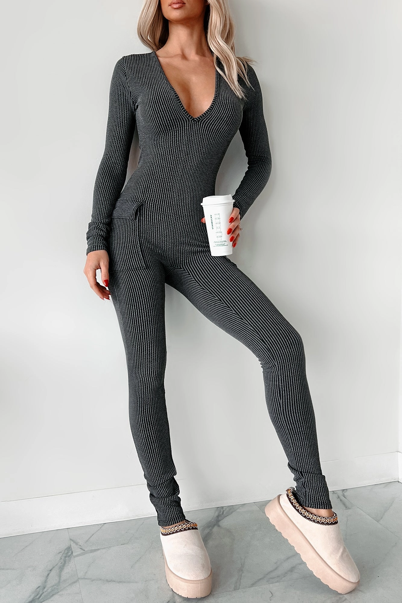 Vintage Slim Beautiful Curves Ribbed Cut-Out Back Jumpsuit (Black)