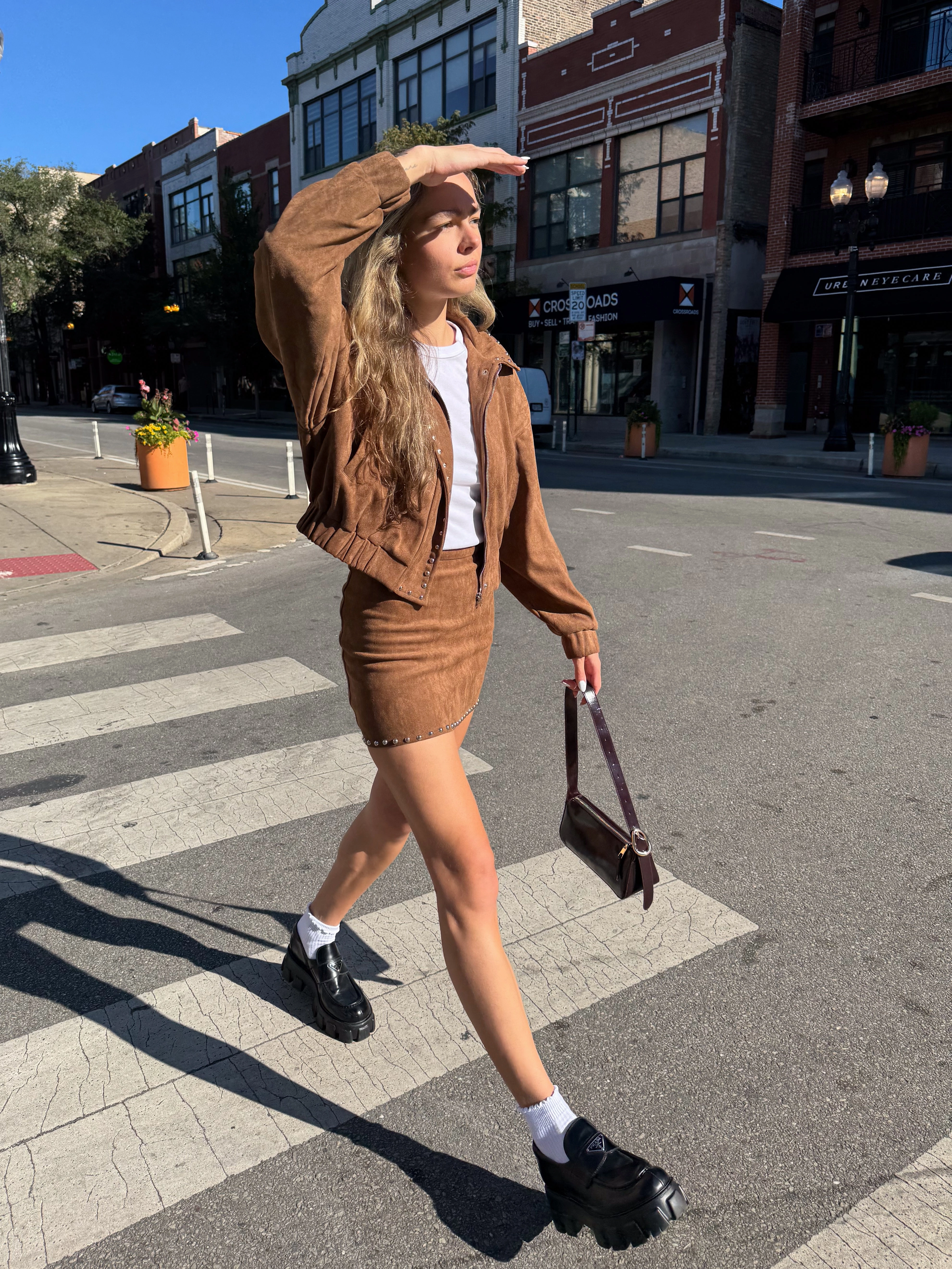 Comfortable Design Quick Layering Grace Studded Mini Skirt - Camel