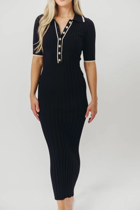 Poised Vibe Chic Spirit Addie Ribbed Button-Down Maxi Dress in Black - Nursing and Bump Friendly