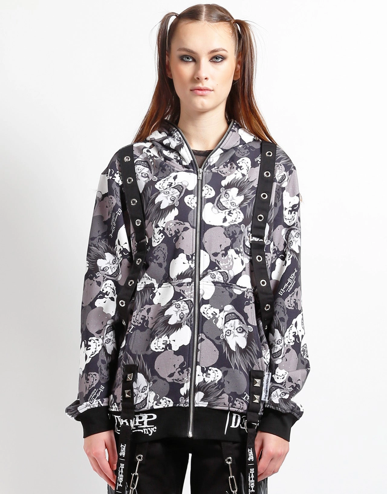 FlexibleCuffs AllSeason Wearability TRIPP NYC X DEATH NOTE - RYUK SKULL CAMO FULL ZIP HOODIE