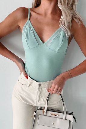 Trixie Ribbed Mesh Bodysuit (Sage Hazel) Effortless Style Wear Shape Retention