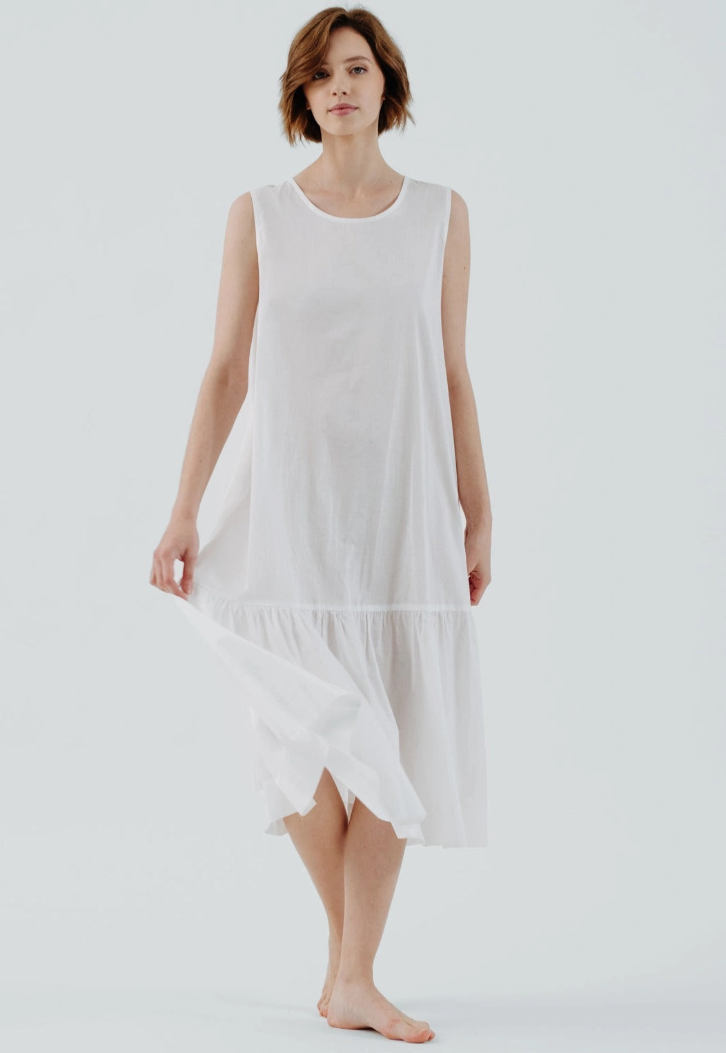 Satin-Sleeve Pocket-Detail Tulip Petticoat, Sleeveless